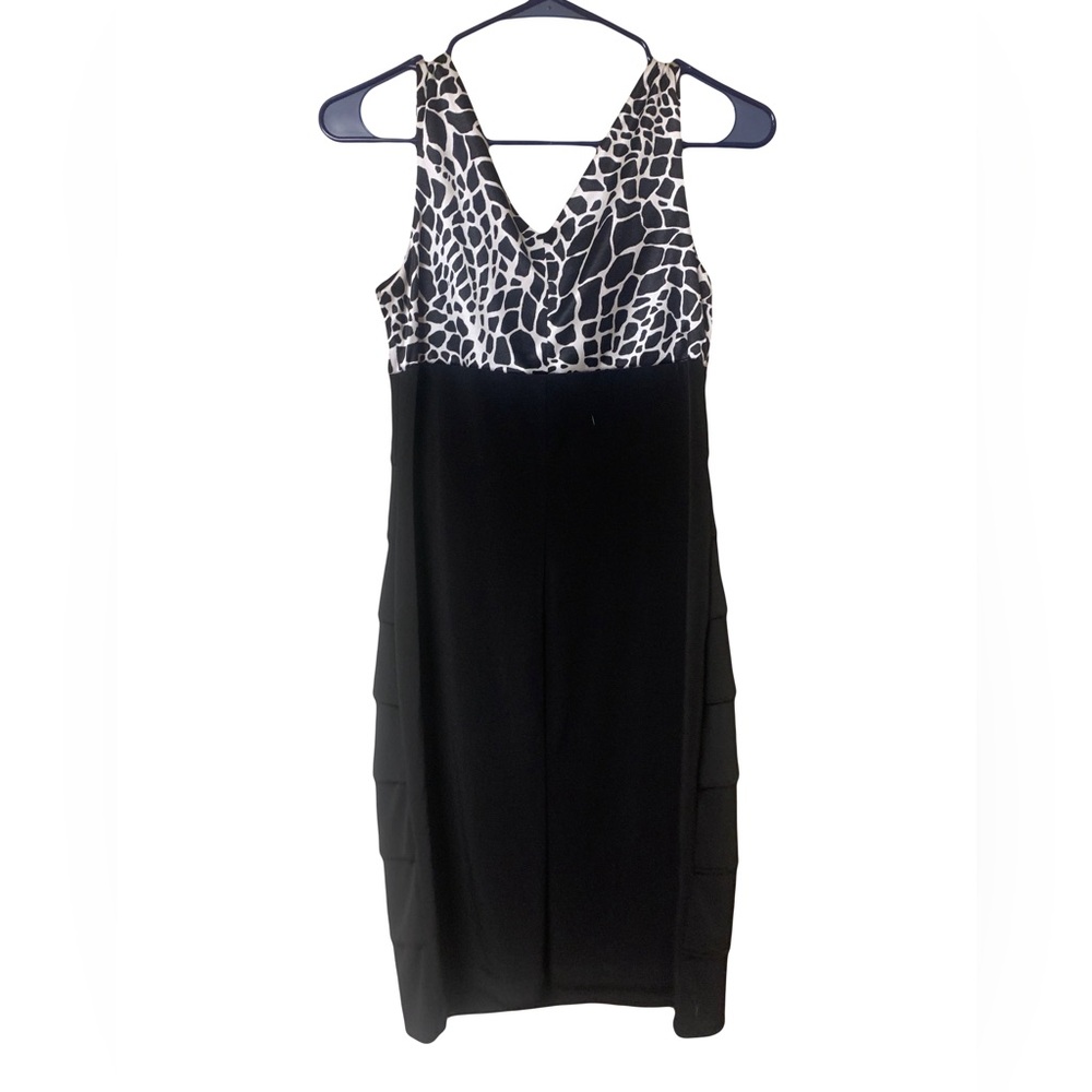 Womens Cocktail Dress Enfocus Black Animal Print V-Neck Tiered Sz 8 Summer - EUC